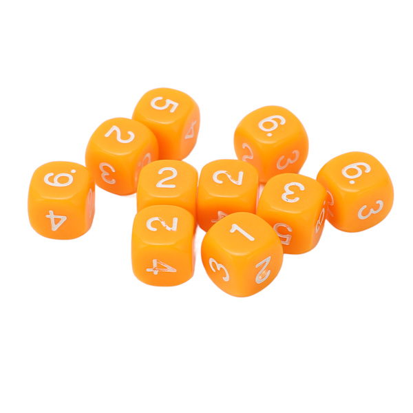 20 kpl 6-sivuista numerokuutiota pyöristetyillä kulmilla, muoviset, lautapeliin ja opetusvälineeksi, oranssit