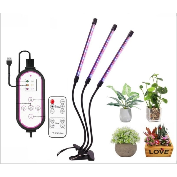 LED Växtlampa Växtlampa Klämma Timing Fullspektrum Solljus Succulenter Blommor Black A