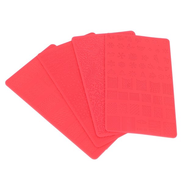 4 stk 3D Relief Negletryksskabelon Salon DIY Blød Silikon Negleudskæringsskabelon Form Neglekunstværktøj