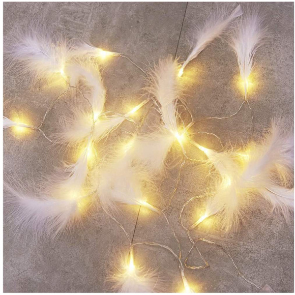 LED Fjeder Lys Kæde Kalkun Fjeder Dekorativ Lys 20 Lampe Fjeder Batteri Lys White Feather 3M20led