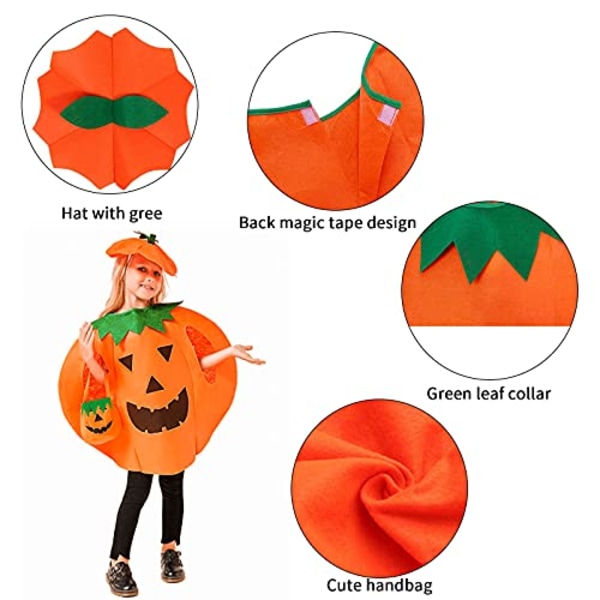 SKITTIGT Halloween kostym pumpa barn, pumpa kostym barn med pumpa korg och hatt orange