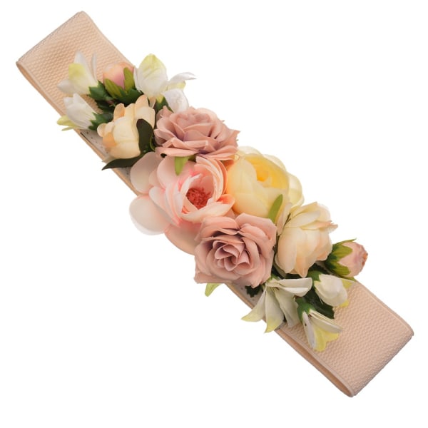 Elastiskt skärp med blommor (75 cm) Beige/Rosa/Gul