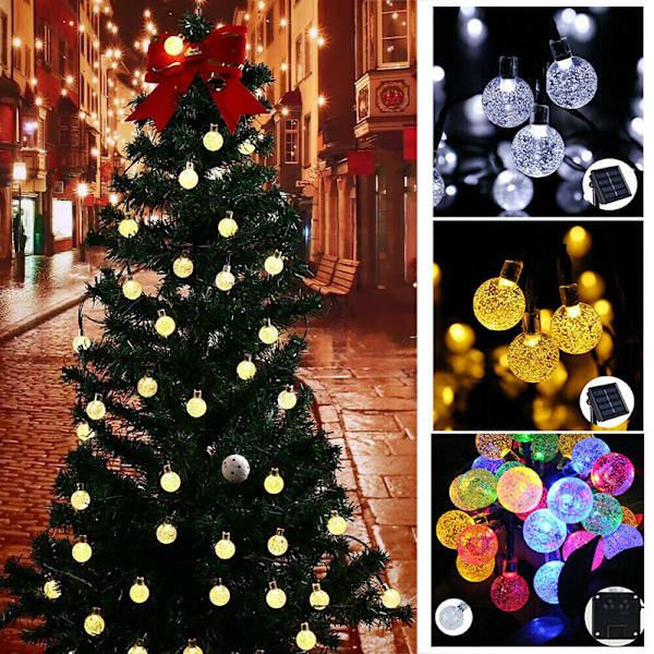 LED-spotlight for utendørs hagefest, solcelledrevet, 6,5 m, 30 LED