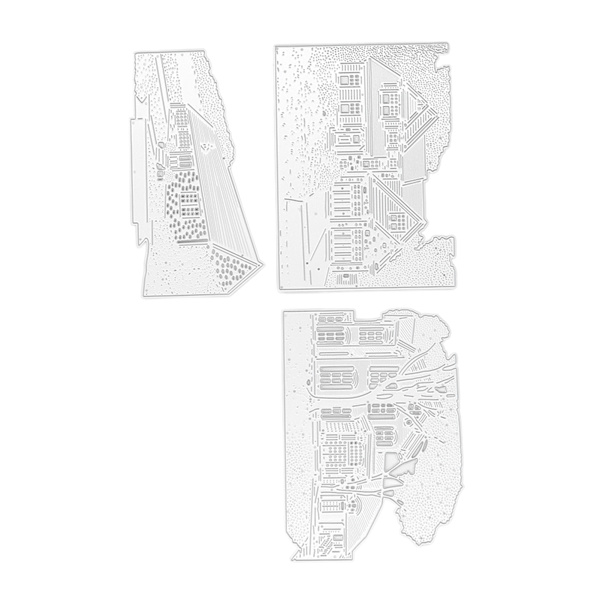 3 st Metalliska Utskurna Arkitektoniska Bakgrunder 3D-Effekter DIY Metall Prägling Schablon Papper Konst Hantverk Mall för Korttillverkning