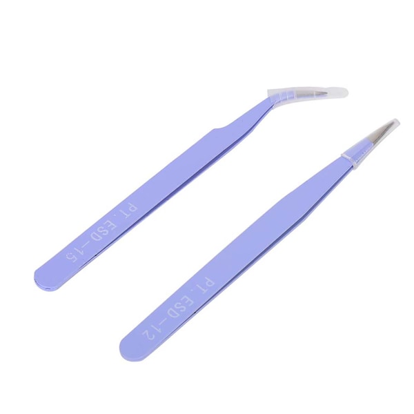 2 stk. Rustfrit Stål Neglekunst Pincet Antistatisk Lige Buet Manicure Pincet Lilla