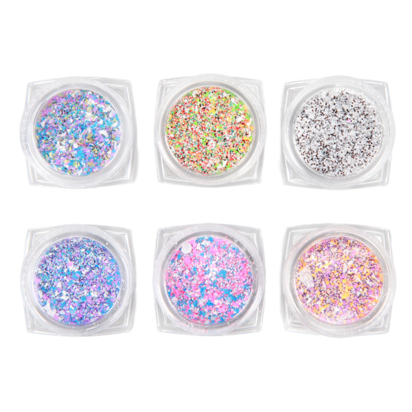 6 Boxar Glittrande Socker Effekt Glitter DIY Hantverk Elegant Nageldamm Sandpulver Nagelsmycke