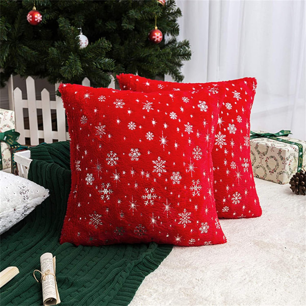 2023 Ny julepute Snowflake Gilding Plysj Putetrekk Rød Pute Bil Hjem Pute Red 43*43cm