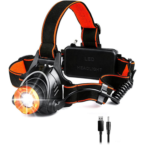 LED-otsalamppu USB-latauksella, IP66 vedenkestävä 2 000