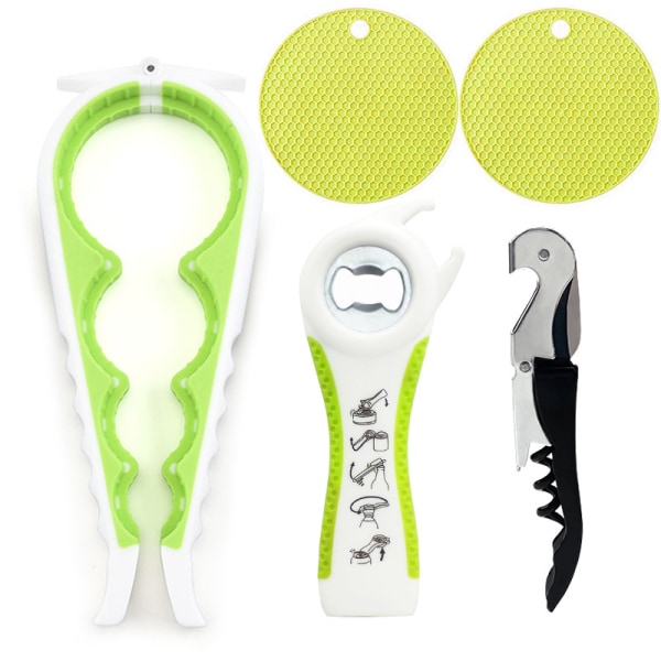 Multifunktionell flasköppnare, burköppnare set, 5-i-1 ölflasköppnare, 4-i-1 flasköppnare, kökslockskruv White and Green 5pcs