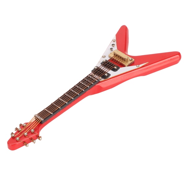 Miniatyr Elgitarr V-Form Levande Utsökt Trä Miniatyrgitarrmodell med Visningsställ och Förvaringsfodral Röd