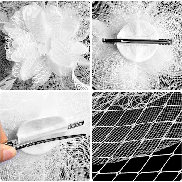 Mesh pandebånd hårtilbehør, bryllup mesh pandebånd fjer blomst klip white