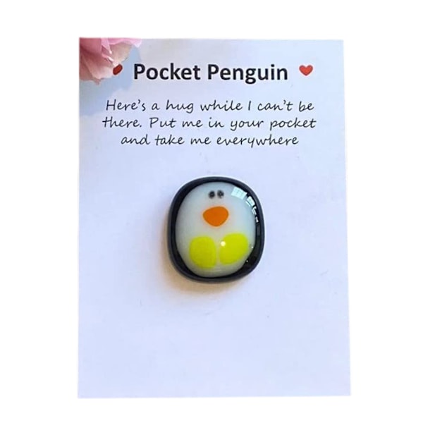 Fickpingvin i Glas - Mini Djur Fickkram - Pingvin Ornament med Gratulationskort - Söta Djurpresent