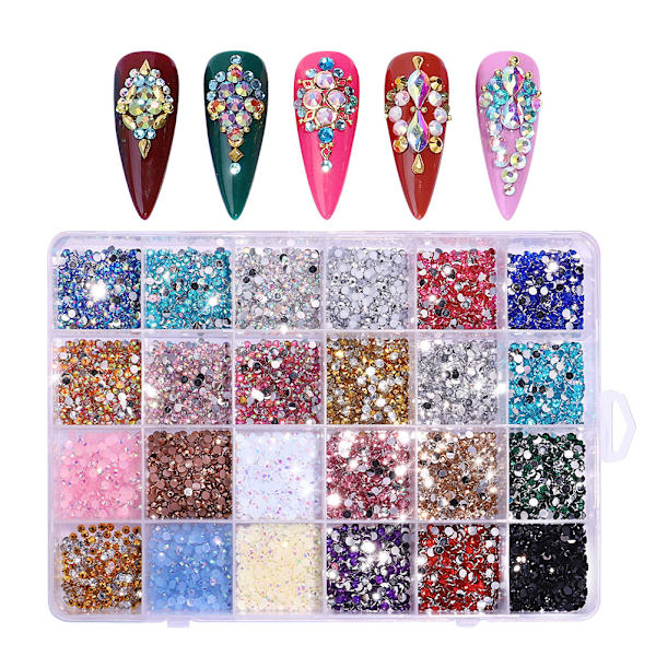 24 Række Flade Harpiks Negle Rhinestones 3500 Stk Negle til Akrylnegle Manicure DIY Negle Dekorationer