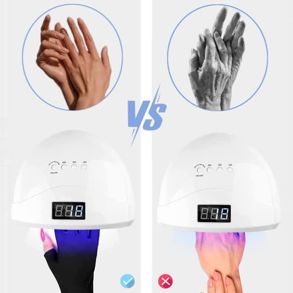 2 par UV-handsker Fingerløse Fremragende Elasticitet Art UV-blokeringshandsker til Nail Gel-tørrer Sort