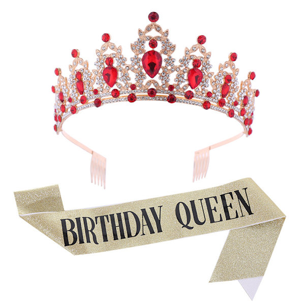 Hodeplagg for kvinner med krystaller, krystall- og rhinestone-bryllupshodeplagg med kamkrone, bursdagsprinseessedesign A09 Queen Gold Bright Red Suit