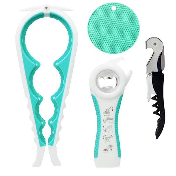 Monitoiminen pullonavaaja Tölkinavaajasetti, 5-in-1 olutpullonavaaja, 4-in-1 pullonavaaja, keittiön korkkiruuvi White Lake Green 4pcs