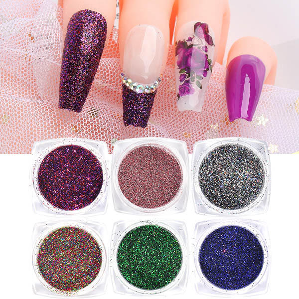 6 stk negl-klistremerker Farger Glittersett Høst og Vinter Diamant i rusk Rosa Champagne Pailletter Negl Glitter Negl S