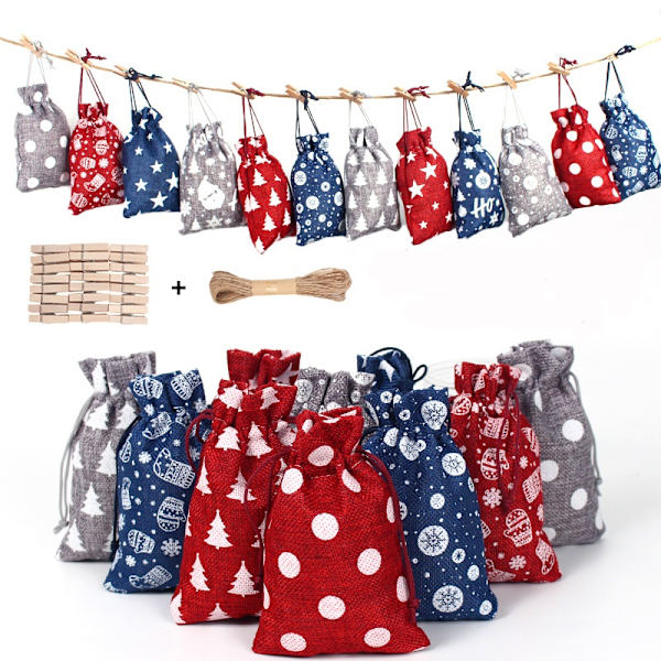Julepose 1-24 Adventskalender Julegavepose Passer til Godteri Snacks Julegavepose 4 10*14cm