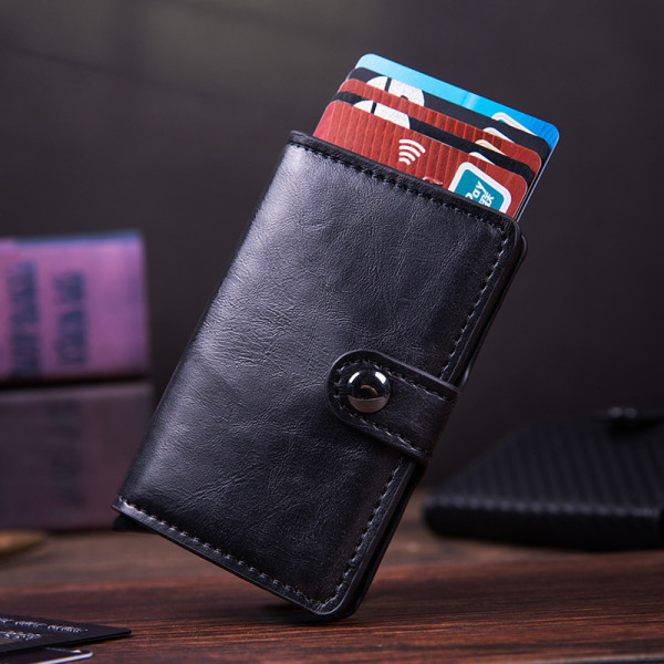Korthållare PU-korthållare RFID Stöldskydd Kreditkortslåda Kortplånbok i aluminiumlegering Brown