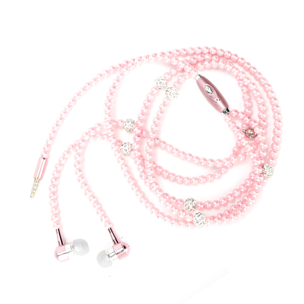 Örhängen typ hörlurar Simulerat pärlhalsband med mikrofon Stereo hörlurarRosa