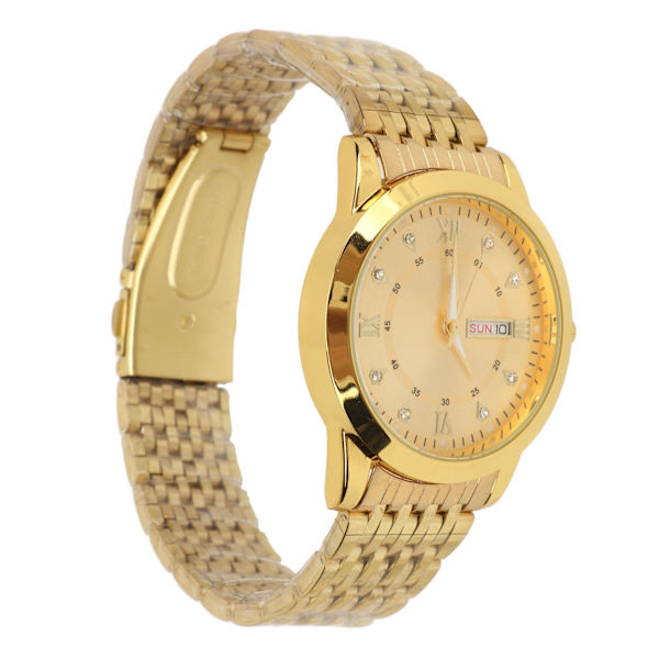 Armbandsur för Män Kvarts Dag Datum Vattentät Casual Lyx Luminous Mode Klänning Klocka med Legering Armband för Affärer Guld