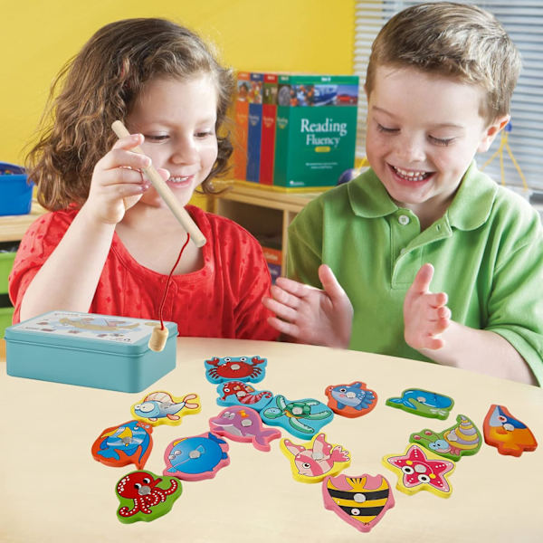 Träleksaker Fiskelek, Montessori-spel för barn 2 år 1