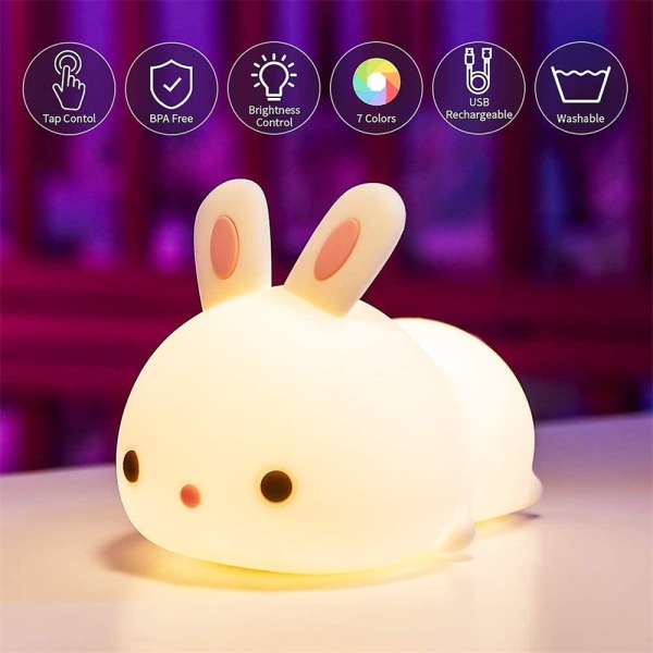 Søt kanin nattlampe for barn soverom silikon baby