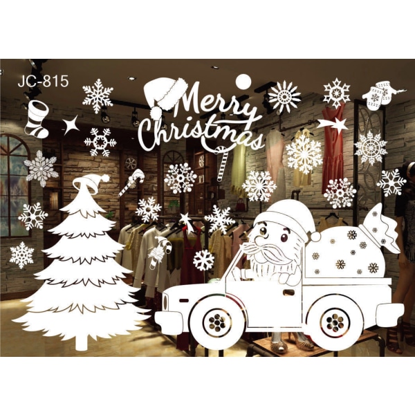 Juldekorationer Färgglad jul statisk klistermärke Vit snöflinga väggdekor Glas klistermärken jul 4