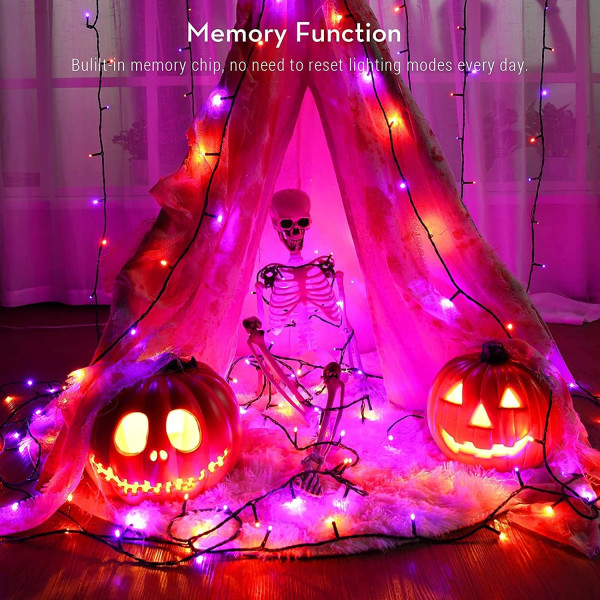 PhilzOps Halloween-dekorationsljusslinga, 20m 200 LED Lila Orange Höstljuskedjor Power 8 lägen Orange purple