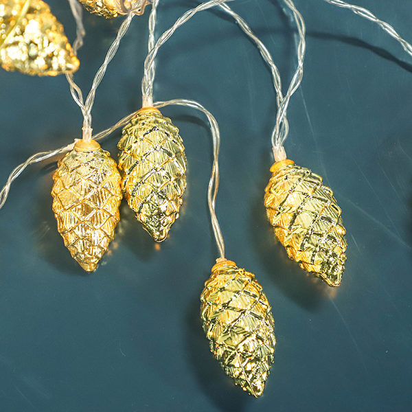 LED Julepynt Simuleret Fyrrekogle Lampelysstreng Juletræspendant Batteri Gold 2 M 10 led Battery