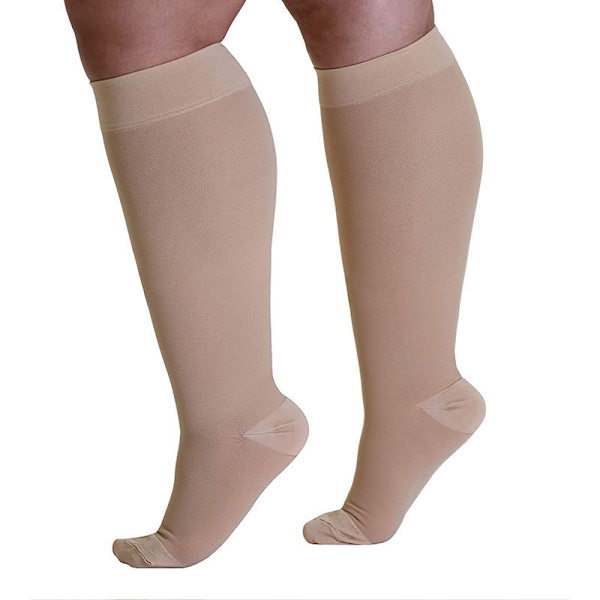 Öppna tå Plus Size Kompressionsstrumpor Elastiska Strumpor hudfärg 2XL