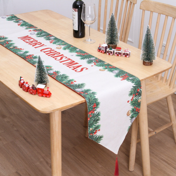 Julebordløber Dobbeltlags Bomuld Linned Kreativ Trykning Snemand Gammel Mand Bord HL Table Runner 06 180*33cm