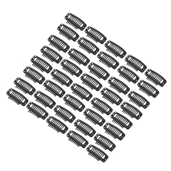 40 st Wig Clip Set Rostfritt Stål DIY 9 Tänder Snap Comb Hårförlängningsklämmor Tillbehör 1.3 tum Svart