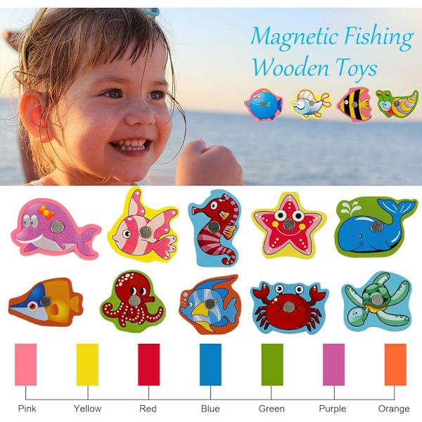Träleksaker Fiskelek, Montessori-spel för barn 2 år 1