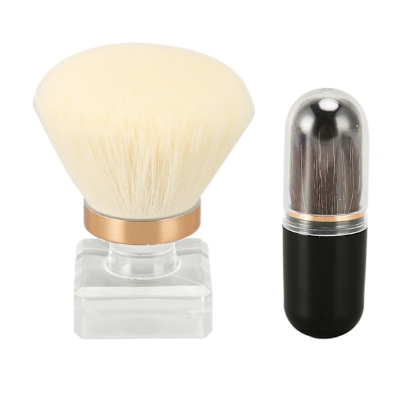 Makeup Pudderbørste Kind Blush Makeup Hvid Børste Rundt Hoved Pudderbørste Sort Kapsel Kosmetikværktøj med Opbevaringskasse
