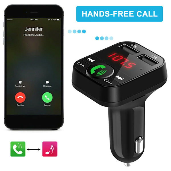 Langaton Bluetooth-auton FM-lähetin MP3-soitin 2 USB-laturia