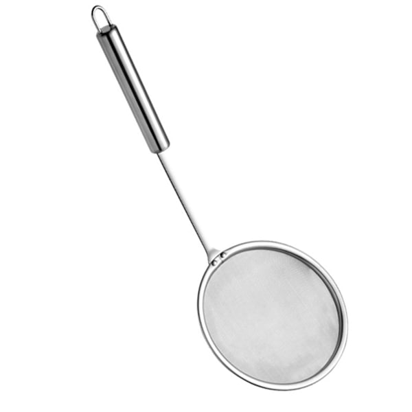 Skimmer-sked med fint nät i rostfritt stål, lång handtag, varm gryta, skimmer för fett, skum, kök, M