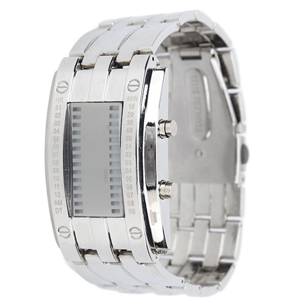 Herre-ur Mode Elegant Vandafvisende Alloy Herre-LED-ur med Binær Tid Tilstand Display (Mænds Sølv)