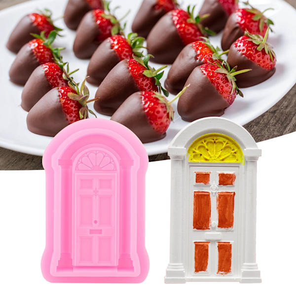2 stk DIY Dør Vindue Silikonform Kage Fondant Cookie Form Dekoration Bageværktøj Pink