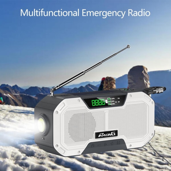 Vevradio 2000mAh Powerbank, Vattentät, LCD-näyttö, Aurinkokennot, Fi