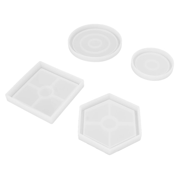 4 stk. Harpiks-Korkunderlag-forme Kvadrat, Hexagon, Rund DIY Håndværk Tyk Anti-Deformation Silikon-Korkunderlag-form til Kopper