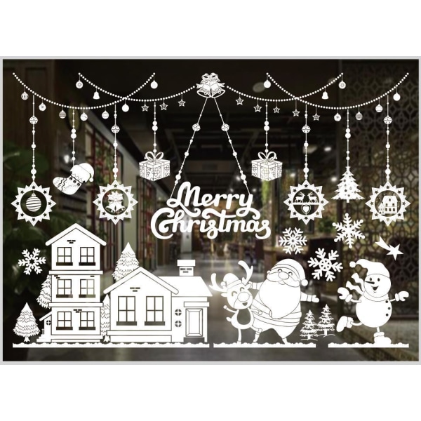 Juldekorationer Färgglad jul statisk klistermärke Vit snöflinga väggdekor Glas klistermärken jul 1