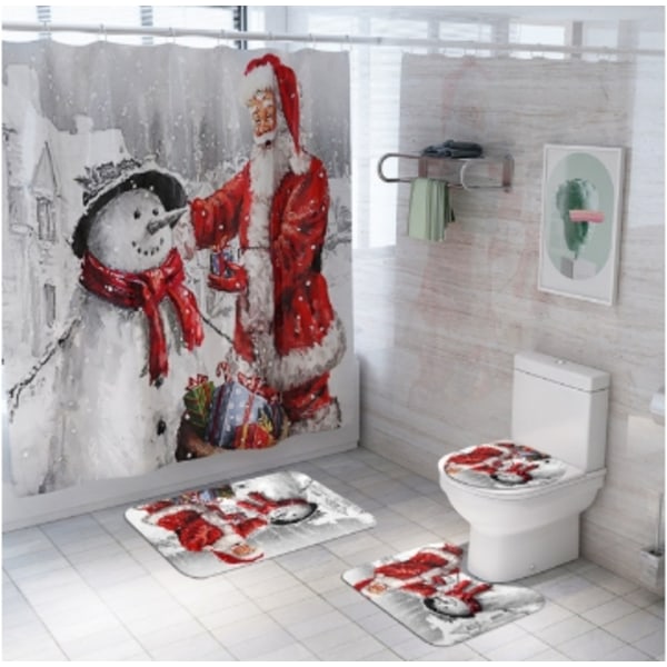 Julemanden badeforhæng toilet indretning badeværelse 3pcs