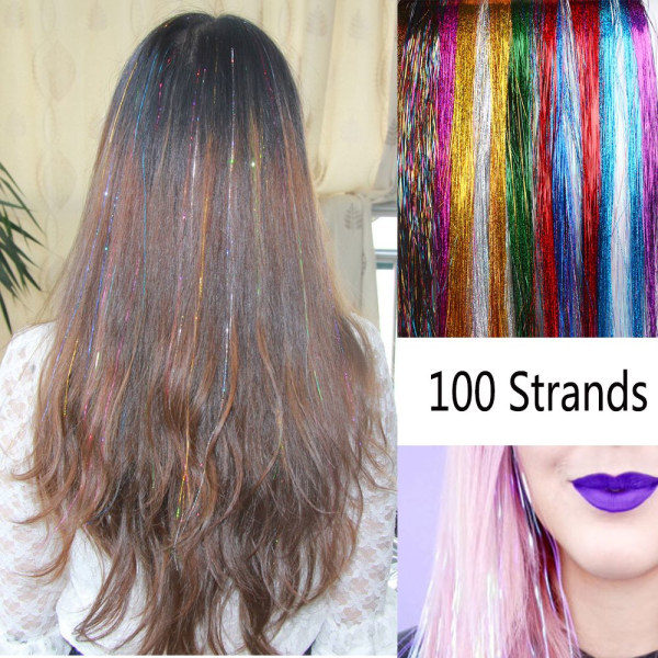 100 strenger hårforlengelse hår Tinsel Bling Silk 09