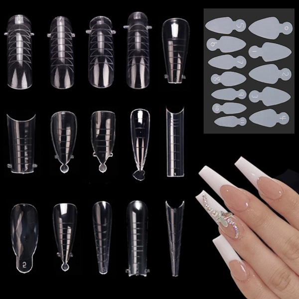 10 arks nagelforma dubbla klistermärken Återanvändbara genomskinliga form i olika storlekar