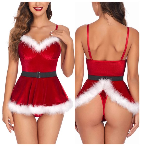 Julsexig Lingerie Vuxen Sexig Sling En-delad Rosett Juldräkt Red L