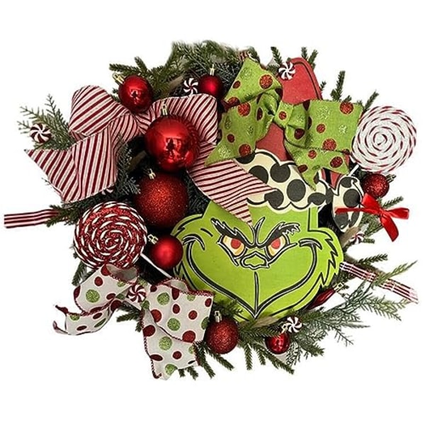 Julepynt Grinch-kranser til inngangsdør, Merry Christmas Sign Grinch Jul Utendørsdekorasjoner 1