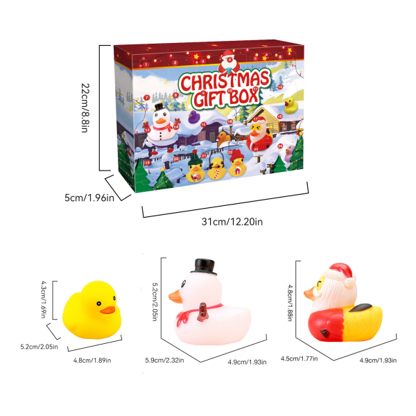 Juleand Adventkalender med Gummibader - 24 Kvadratiske Italienske Gummibader i Blindboks 31*22*5cm