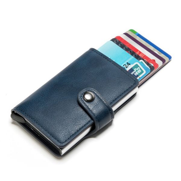 POP UP Plånbok med RFID-NFC Block Kortfodral Väska Plånbokskassett Snap Blue