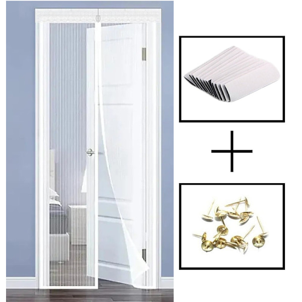 Myggbeständig dörrgardin med magnetisk kardborreband utan att behöva borra, självsugande magnetiskt myggnät, självhäftande white 10 * 210cm